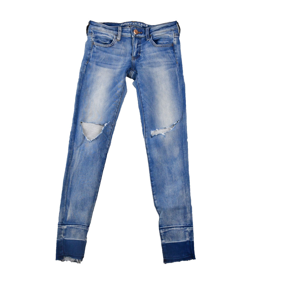 American Eagle Jeans Womens 4 Reg (26x27.5) Super Low-Rise Jegging Distressed